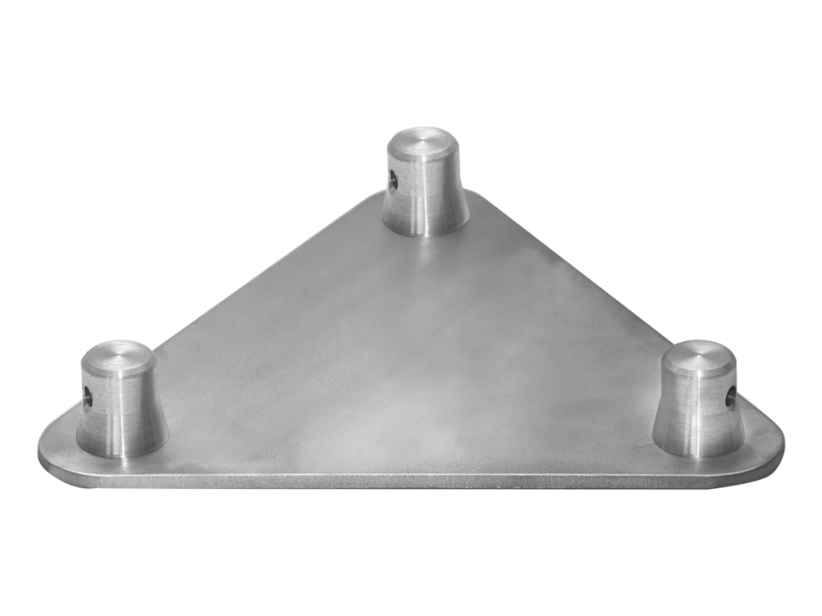 2002 | 9x9inch (23x23cm) aluminum base plate with male connectors for FT23 truss | TrussGear – for all your aluminum truss needs