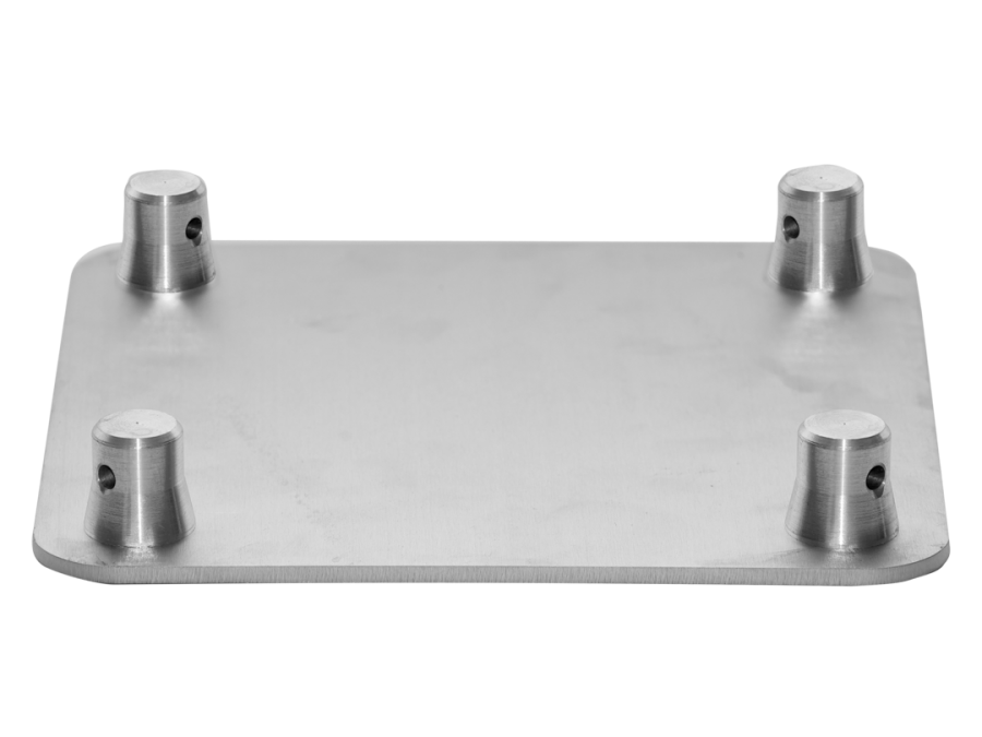 2003 | 9x9inch (23x23cm) aluminum base plate with male connectors for FT24 truss | TrussGear – for all your aluminum truss needs